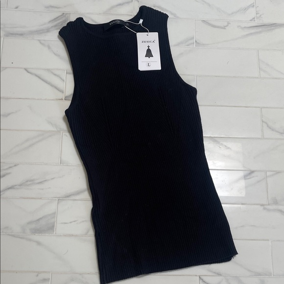 Zesica black ribbed tank top with high neckline. NWT - Picture 1 of 6